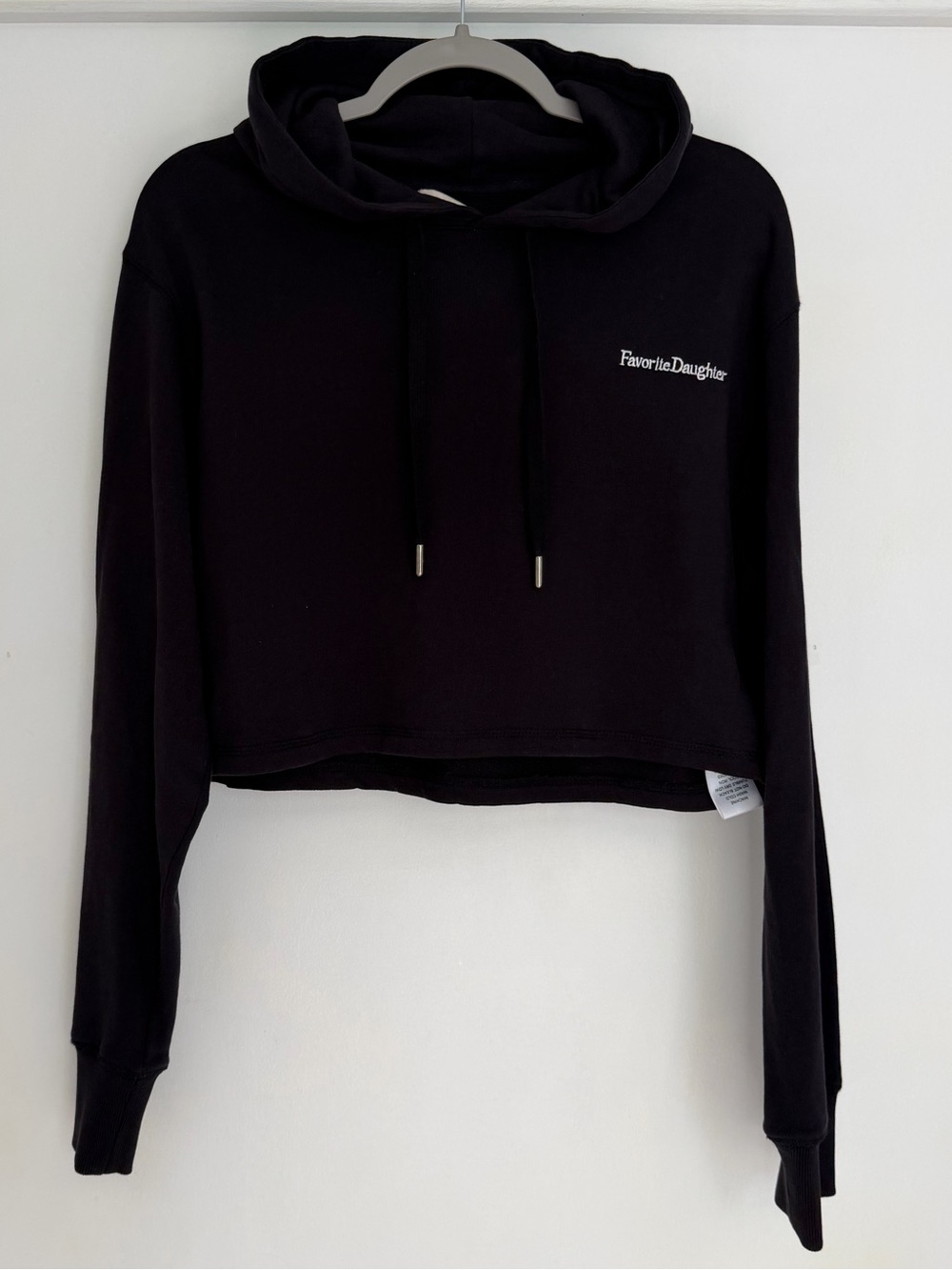Favorite Daughter Black Logo 100% Cotton Cropped Hoodie Sweatshirt